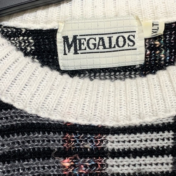 Black and White Striped Men's Sweater Megalos XLT Vintage - Picture 14 of 15